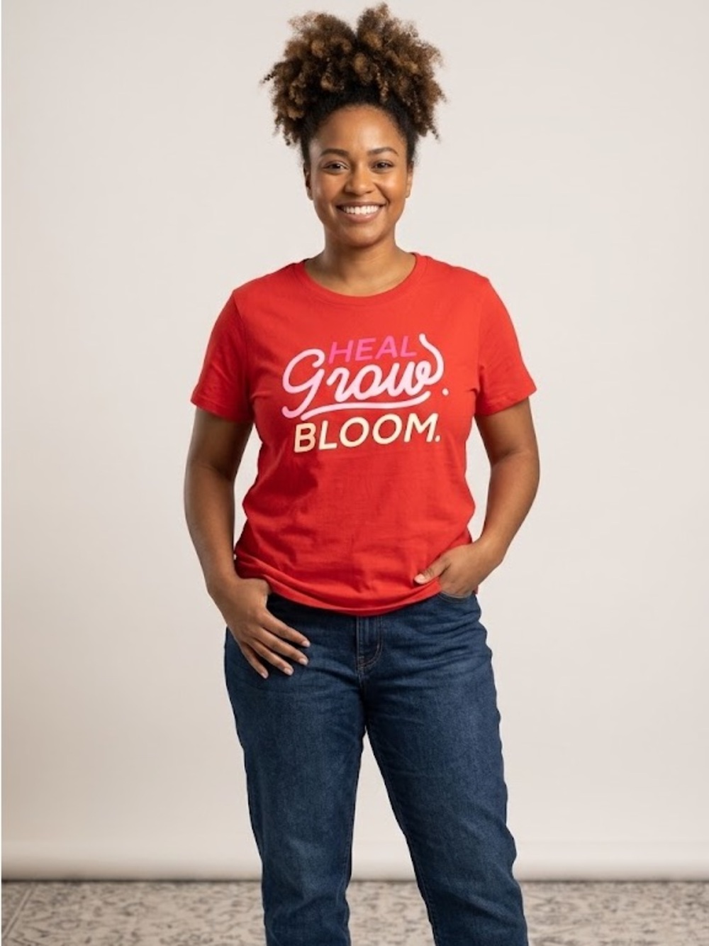 NWT Heal Grow Bloom Graphic Tee Red Self Love Affirmation Shirt -Sizes XS/M/2XL